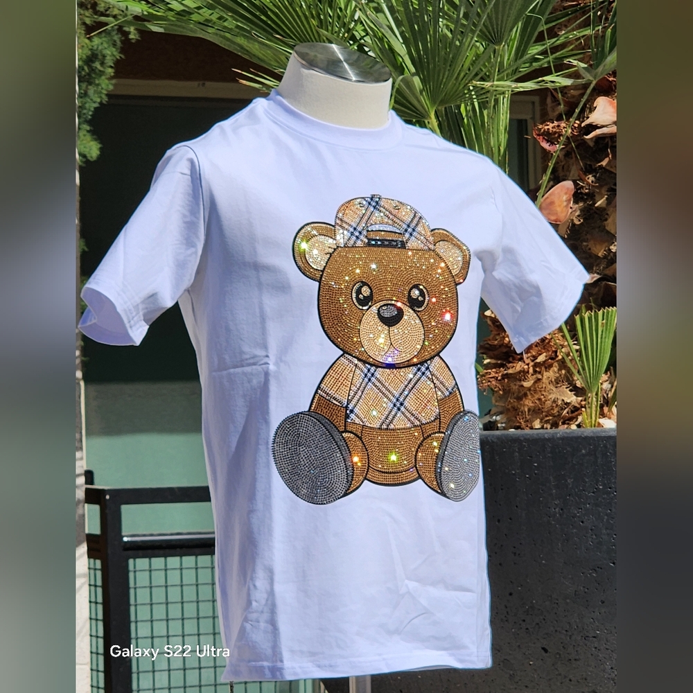 Verselli The Rhinestone Teddy Bear Men's White T-Shirt Various Sizes - Picture 8 of 11